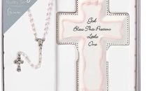 Roman Giftware Inc., Children’s Gifts, New Baby, 6.25″ H Pink Cross and Rosary,Religious, Inspirational, Durable (4x1x6)