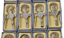 CLGIFT Set of 12 Large Italian St Benedict Cross/Rosary/Baptism Favor/Religious Gift/Cross Rosary/First Communion/bulk Cross keychain/wholesale religious favor