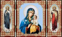 Needzo Virgin Mary Icon Triptych, Eternal Bloom Saint Mary and Christ With Archangels Saint Michael and Saint Gabriel, Religious Gift